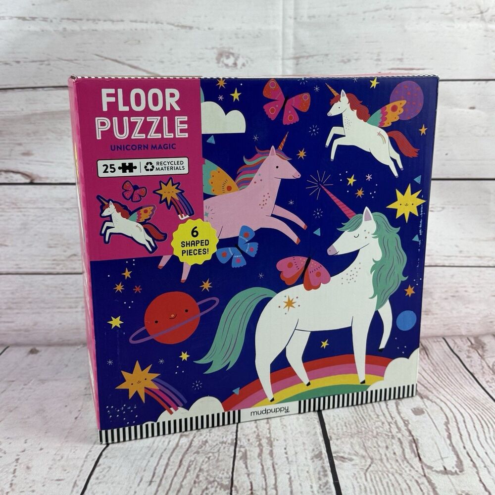 Mudpuppy Unicorn Magic 25pc Floor Puzzle Shaped Pieces Open